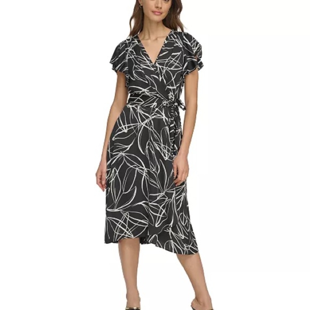 DKNY Monochrome Swirl Midi Dress